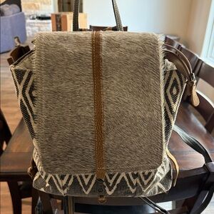 Myra Bag Cream and Brown skinned backpack